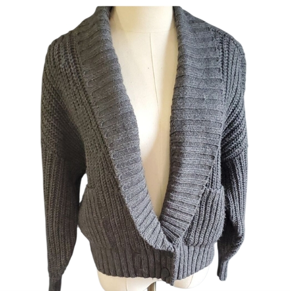 Anthropologie Sweaters - Anthropologie Gray Cardigan with Shawl Collar and Ribbed Knit Size XS